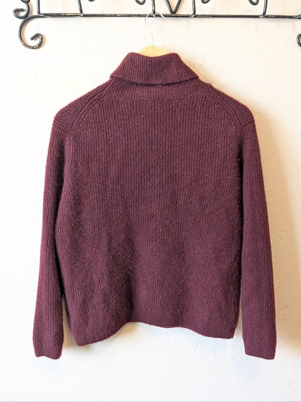 Quince Women's 100% Cashmere Ribbed Turtleneck Fisherman Sweater: Deep Burgundy - Picture 5 of 6